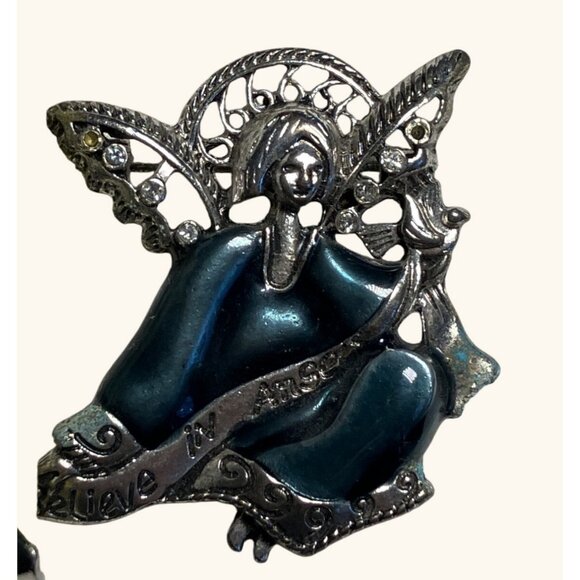 Angel Brooch Pin With Rhinestones Believe In Angels Text - Picture 7 of 7